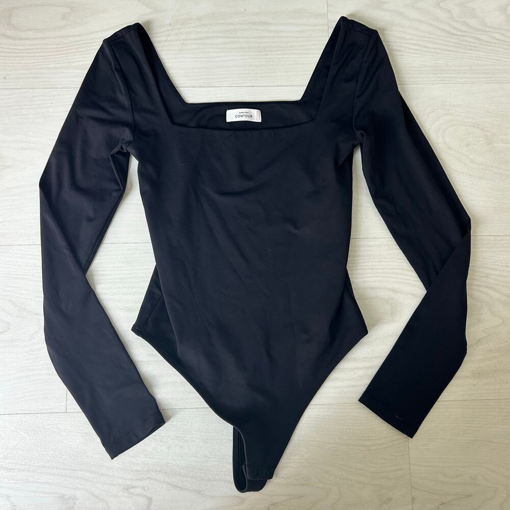 Babaton Aritzia Contour Longsleeve Black Bodysuit Square Neck Classy Size Small - Picture 3 of 8